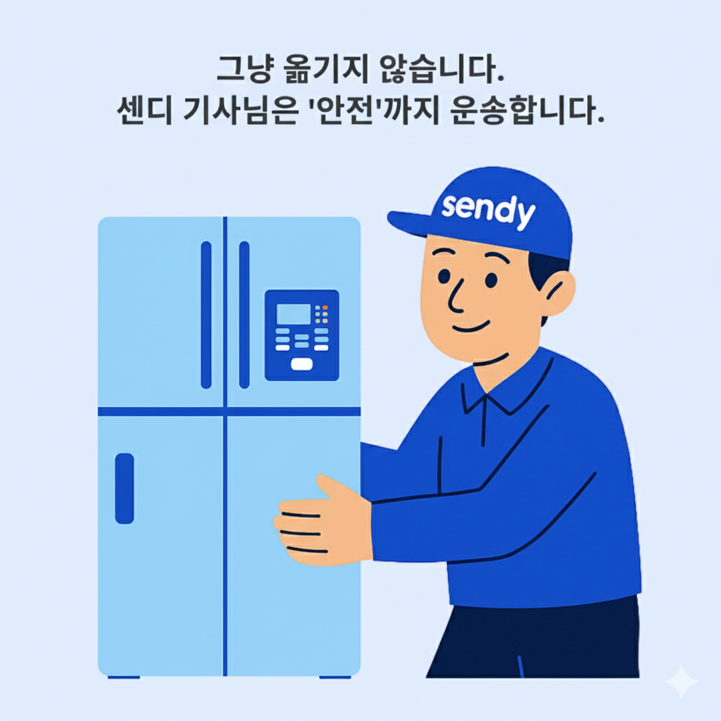 안전하게 냉장고를 옮기는 모습